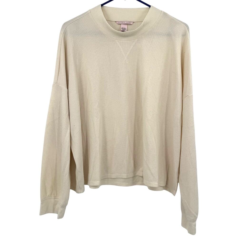 Victoria's Secret Size‎ XL Long Sleeve Waffle Knit Top Shirt Cream Mock Neck